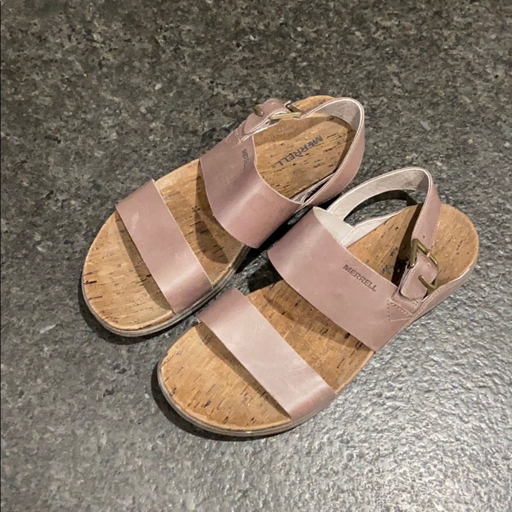 Merrell brown leather sandals w/ arch support